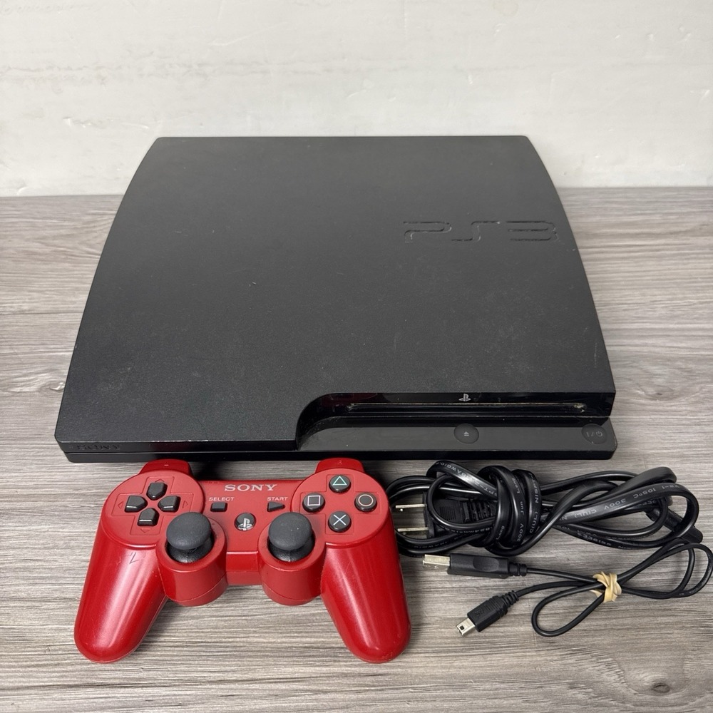 Sony PlayStation 3 PS3 Slim 160GB Console Bundle w/ Red Controller Tested